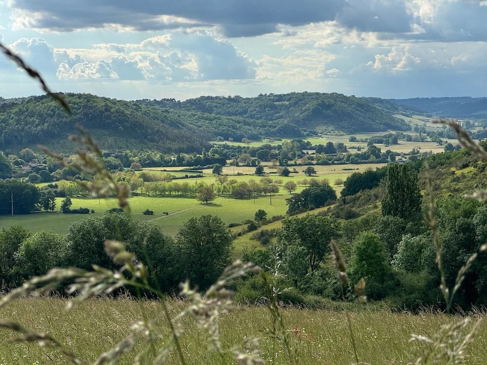 Les prairies vallonnées du Périgord, vues depuis le domaine